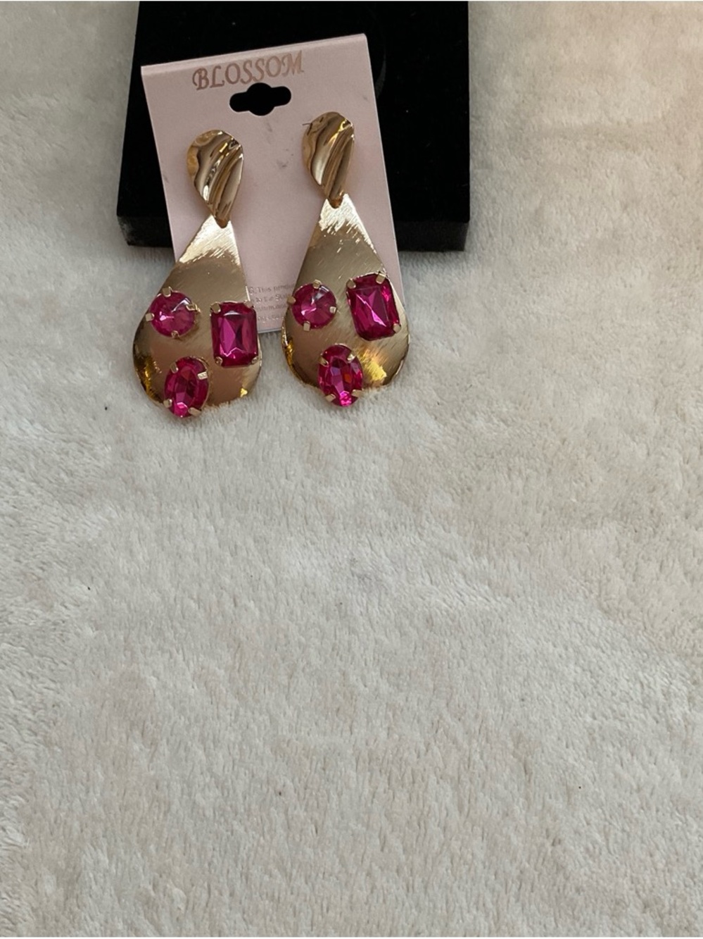 Blossom Gold Teardrop Earrings with Fuchsia Stones